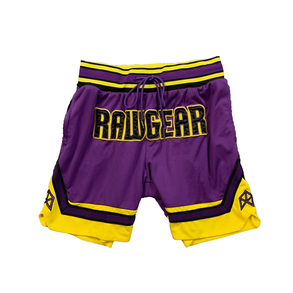 RawGear Shorts Mens L Large Purple Yellow Drawstring Gym Train Basketball Boxing